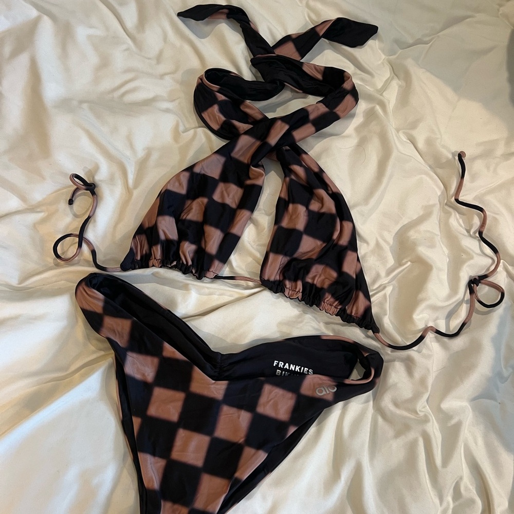 Frankie's X Alo Bikinis Black and Brown Checkered Bikini